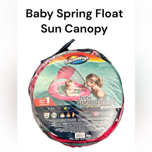 NWT SwimWays Pink & Blue Baby Spring Float Sun Canopy Ages 9-24 Months - Picture 1 of 10